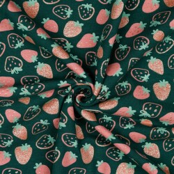 Jersey de algodón purpurina fresas - esmeralda