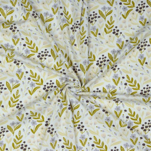Katoenen jersey glitter bloemen - wit
