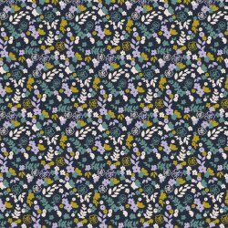 Jersey di cotone Organic small FLOWER - blu scuro