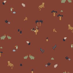 Katoenen jersey dieren - terracotta