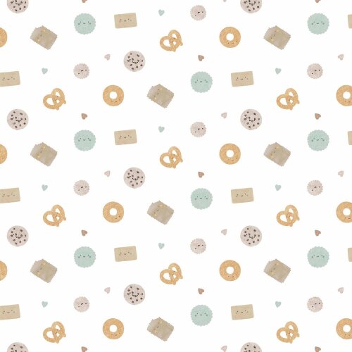 Baumwolljersey Digital süßes Kekse - weiß
