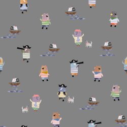 Katoenen jersey Digital Pirate Animals - grijs