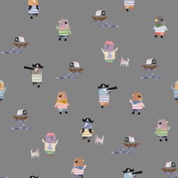 Katoenen jersey Digital Pirate Animals - grijs