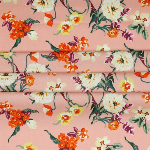 Beschichtete Baumwolle Blumenstrauss - lachs