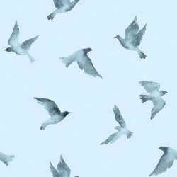Bavlněný žerzej digitální akvarel holubice baby modrá
