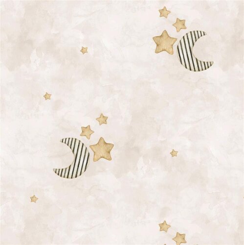 Cotton jersey Digital striped moon with stars beige pink