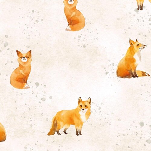 French Terry Digital Curious Foxes Cream