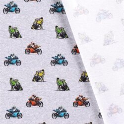 French Terry Digital Motorcycle Race Light Grey Mottled
