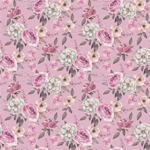 French Terry Digital bouquet pink