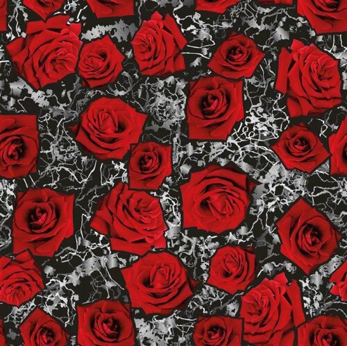 French Terry Digital rose rosse nere