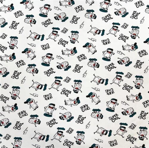 Cotton jersey skating cats - white