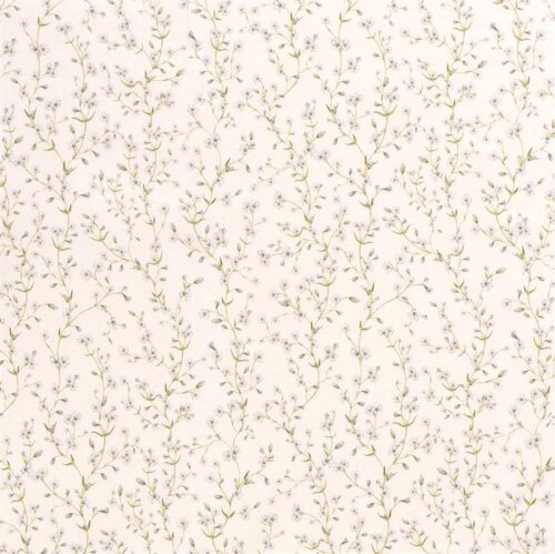 Cotton jersey Digital delicate flower branches cream