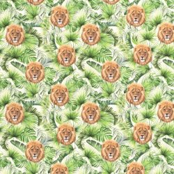 Katoenen jersey digitale leeuwenkoppen in de jungle crème