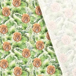 Jersey de algodón digital cabezas de león en la crema de la selva