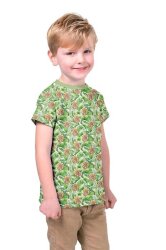 Cotton jersey digital lion heads in the jungle cream