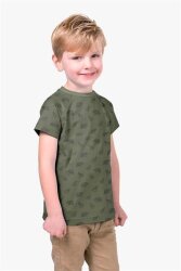 Cotton jersey digital wild drawn animals old olive