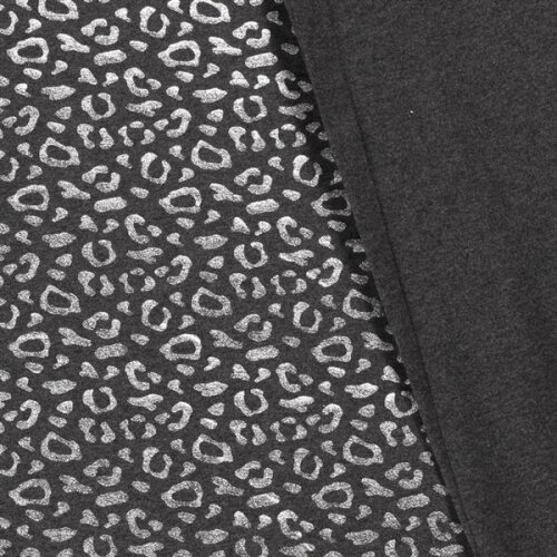Jersey coton imprimé feuille Leo argent gris foncé tacheté