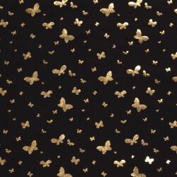 Farfalle stampa lamina in jersey di cotone oro nero