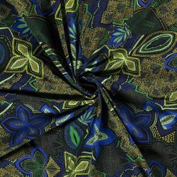 Jersey de coton numérique à pois fleurs bleu lime