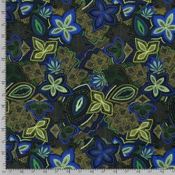 Bavlněný žerzejec digitální puntíkované květy limetkově modrá