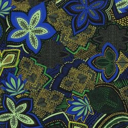 Bavlněný žerzejec digitální puntíkované květy limetkově modrá