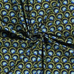 Bavlněný žerzej Digital Retro Mandala limetkově modrá