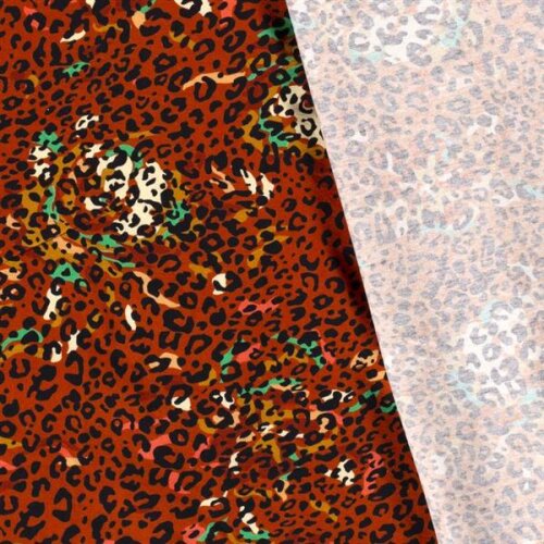 Jersey de coton léopard animaux rouille orange