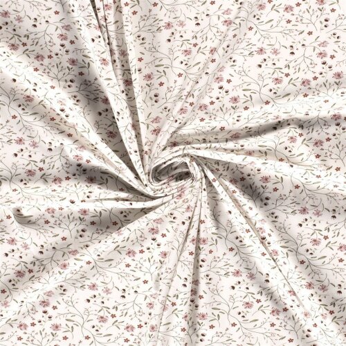 Jersey de coton fleurs délicates vrilles crème