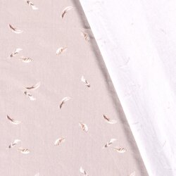 Jersey de coton Digital Organic petites plumes beige rose