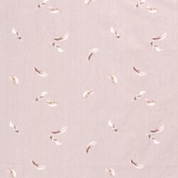 Katoenen jersey Digital Organic kleine veren beige roze