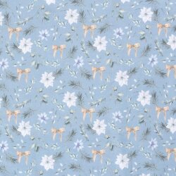 Cotton jersey bows and twigs baby blue