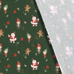 Jersey di cotone Elfi di Natale digitali verde scuro