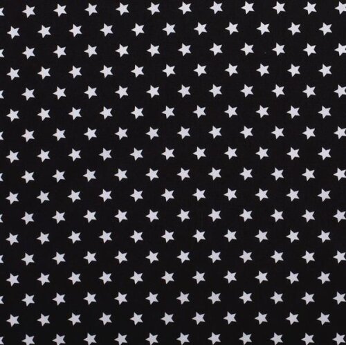 Katoen popeline sterren 15mm - zwart
