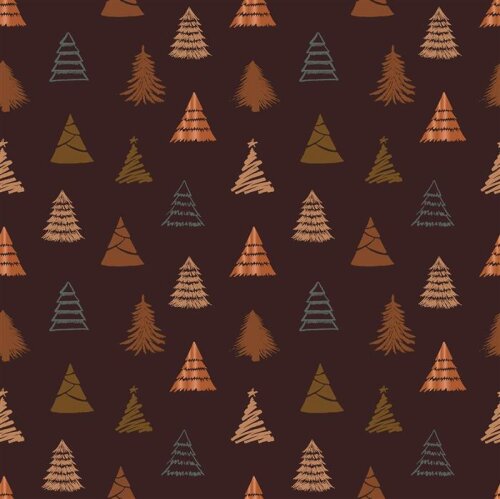 Cotton poplin Christmas metallic fir trees brown