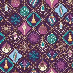 Cotton poplin Christmas metallic fairytale honeycomb purple