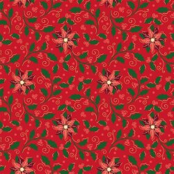Cotton poplin Christmas metallic poinsettia red