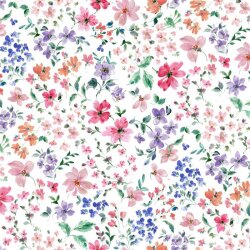 French Terry Digital Flowers - white