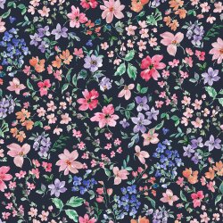 French Terry Digital Blumen - dunkelblau