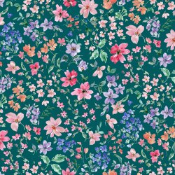 French Terry Digital Flowers - dark petrol