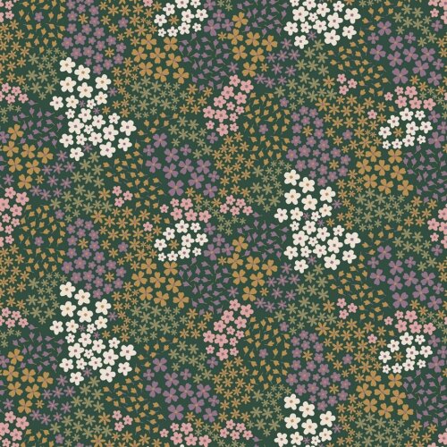 French Terry small flowers - dark green