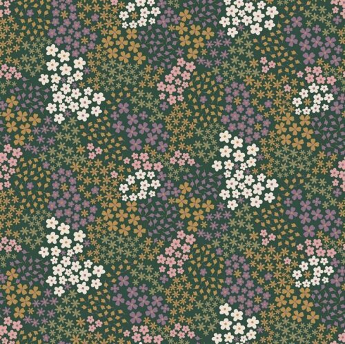 French Terry small flowers - dark green
