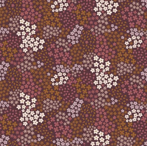 French Terry small flowers - dark wine red