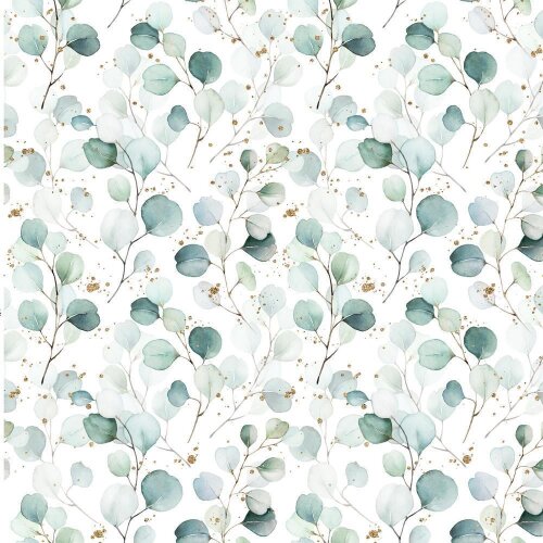 Cotton jersey Digital eucalyptus twigs - cream