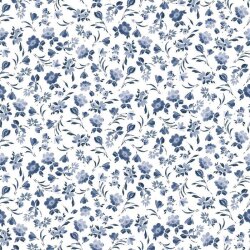 Katoenen jersey Digital Flowers - wit/ blauw