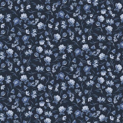 Baumwolljersey Digital Blumen - dunkelblau