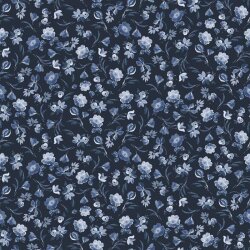 Katoenen jersey Digital Flowers - donkerblauw