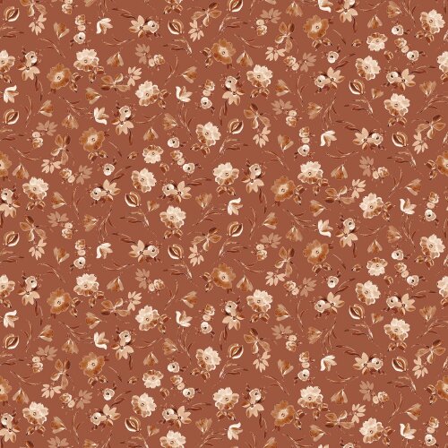 Katoenen jersey Digital Flowers - cognac