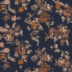 Cotton jersey Digital Flowers - dark blue