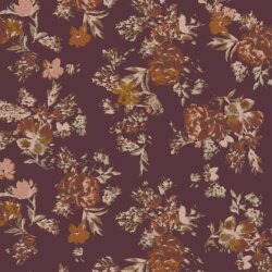 Cotton jersey Digital flowers - dark burgundy