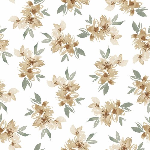Jersey de coton Digital Lily Bouquet - blanc doux